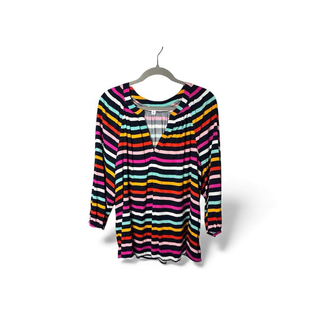 Crown & Ivy Multicolor Striped V Neck Blouse Large